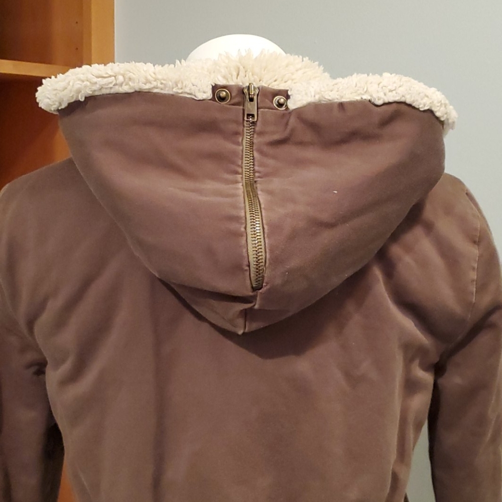 J Crew Brown Utility Coat with Sherpa Hood - Picture 10 of 14